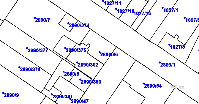 Parcela st. 2890/46 v KÚ Opava-Předměstí, Katastrální mapa