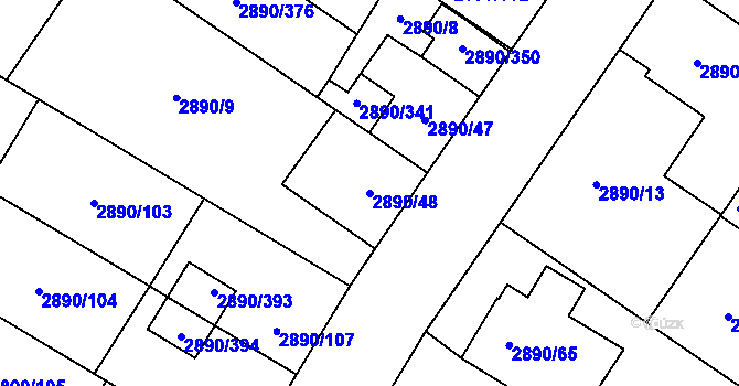 Parcela st. 2890/48 v KÚ Opava-Předměstí, Katastrální mapa