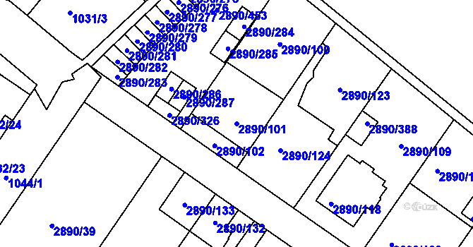Parcela st. 2890/101 v KÚ Opava-Předměstí, Katastrální mapa