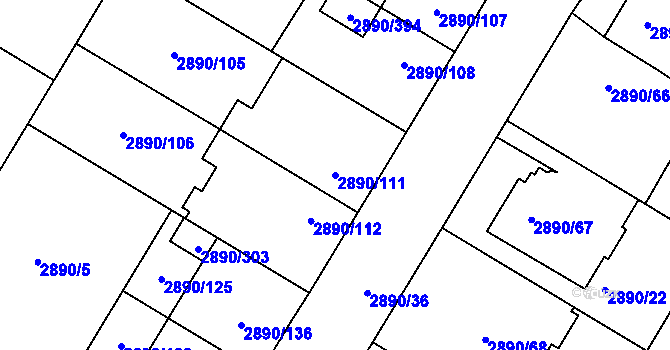Parcela st. 2890/111 v KÚ Opava-Předměstí, Katastrální mapa