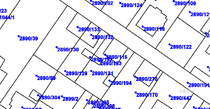 Parcela st. 2890/116 v KÚ Opava-Předměstí, Katastrální mapa