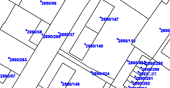 Parcela st. 2890/148 v KÚ Opava-Předměstí, Katastrální mapa