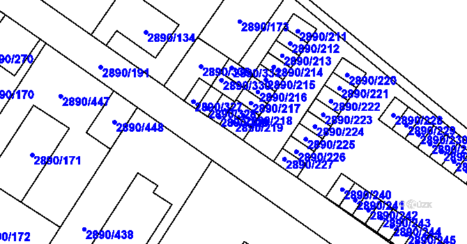 Parcela st. 2890/219 v KÚ Opava-Předměstí, Katastrální mapa