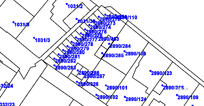 Parcela st. 2890/285 v KÚ Opava-Předměstí, Katastrální mapa