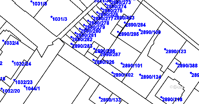 Parcela st. 2890/287 v KÚ Opava-Předměstí, Katastrální mapa