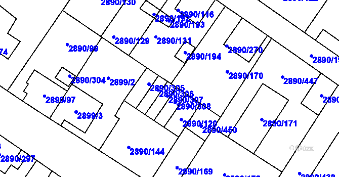 Parcela st. 2890/307 v KÚ Opava-Předměstí, Katastrální mapa