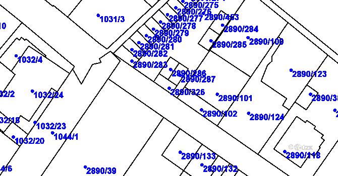 Parcela st. 2890/326 v KÚ Opava-Předměstí, Katastrální mapa