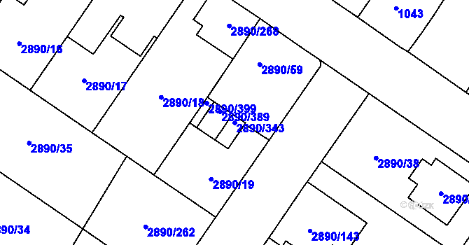 Parcela st. 2890/343 v KÚ Opava-Předměstí, Katastrální mapa