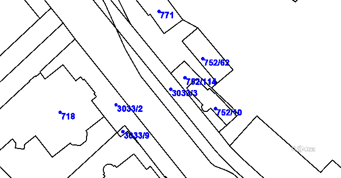 Parcela st. 3033/3 v KÚ Opava-Předměstí, Katastrální mapa