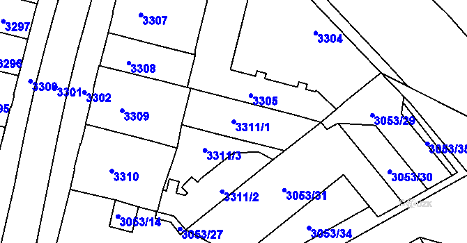 Parcela st. 3311/1 v KÚ Opava-Předměstí, Katastrální mapa