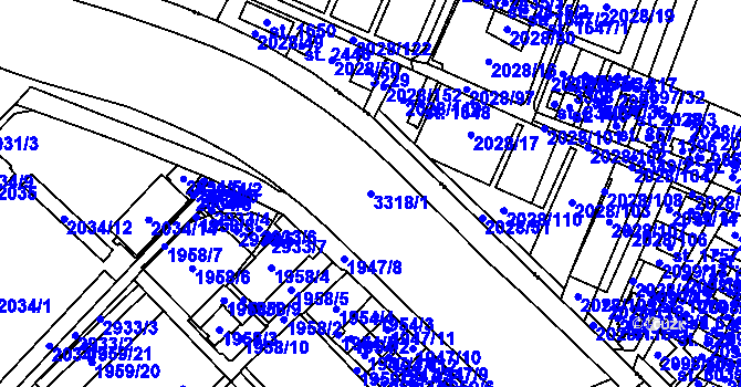 Parcela st. 3318/1 v KÚ Opava-Předměstí, Katastrální mapa