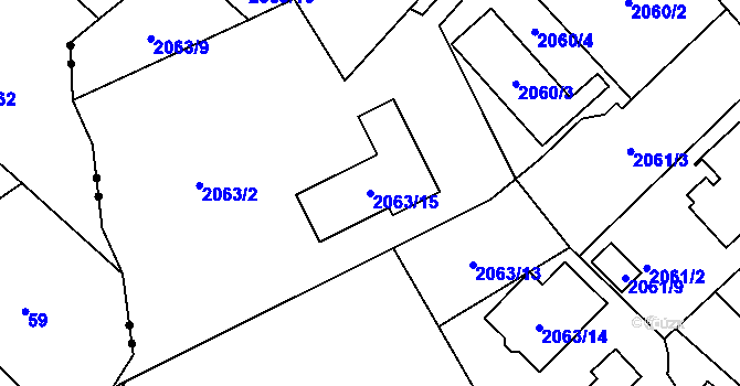 Parcela st. 2063/15 v KÚ Opava-Předměstí, Katastrální mapa