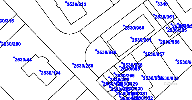 Parcela st. 2530/949 v KÚ Opava-Předměstí, Katastrální mapa