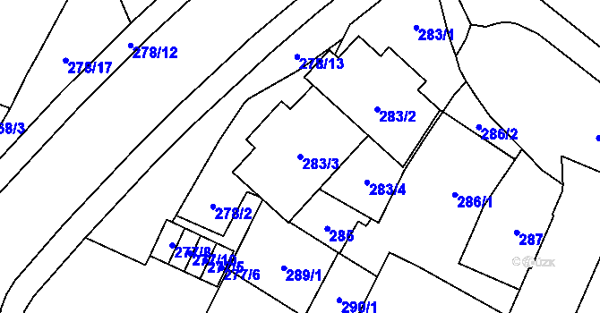Parcela st. 283/3 v KÚ Opava-Předměstí, Katastrální mapa