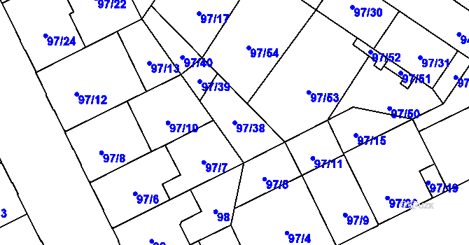 Parcela st. 97/38 v KÚ Opava-Předměstí, Katastrální mapa