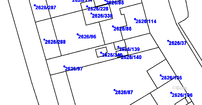 Parcela st. 2626/340 v KÚ Opava-Předměstí, Katastrální mapa