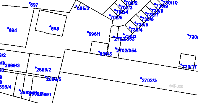 Parcela st. 696/3 v KÚ Opava-Předměstí, Katastrální mapa