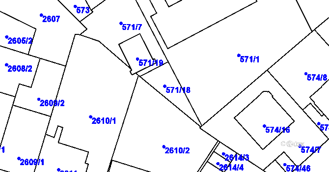 Parcela st. 571/18 v KÚ Opava-Předměstí, Katastrální mapa