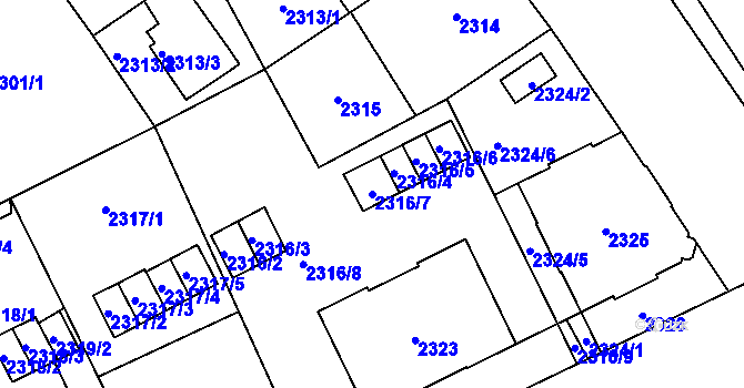 Parcela st. 2316/7 v KÚ Opava-Předměstí, Katastrální mapa