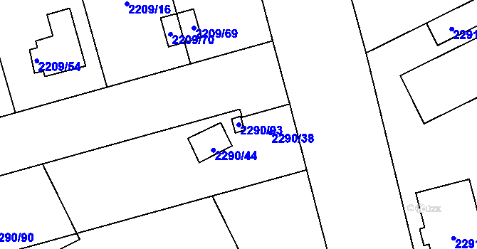 Parcela st. 2290/93 v KÚ Opava-Předměstí, Katastrální mapa