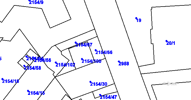 Parcela st. 2154/66 v KÚ Opava-Předměstí, Katastrální mapa