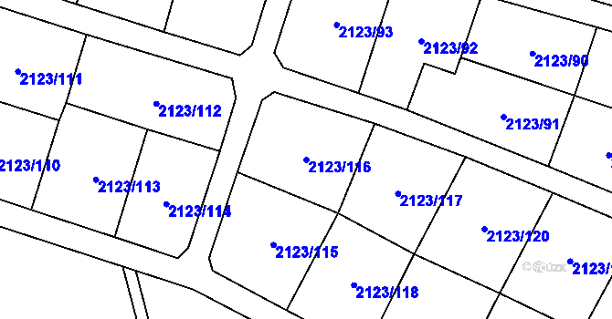 Parcela st. 2123/116 v KÚ Opava-Předměstí, Katastrální mapa
