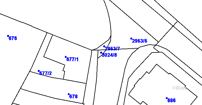 Parcela st. 3024/8 v KÚ Opava-Předměstí, Katastrální mapa