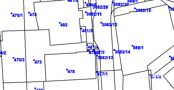Parcela st. 481/4 v KÚ Jaktař, Katastrální mapa