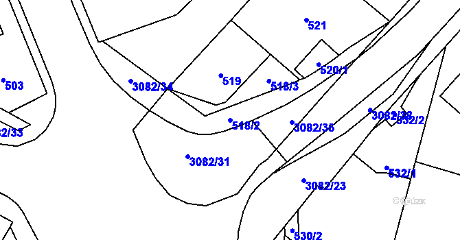 Parcela st. 518/2 v KÚ Jaktař, Katastrální mapa