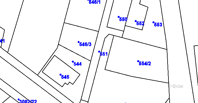 Parcela st. 551 v KÚ Jaktař, Katastrální mapa