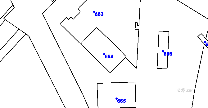 Parcela st. 664 v KÚ Jaktař, Katastrální mapa