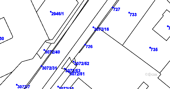 Parcela st. 726 v KÚ Jaktař, Katastrální mapa