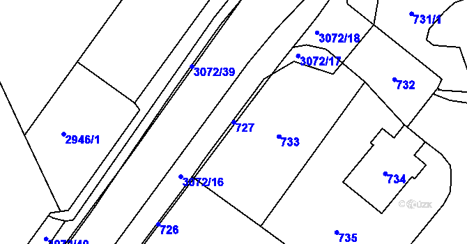 Parcela st. 727 v KÚ Jaktař, Katastrální mapa