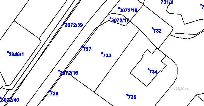 Parcela st. 733 v KÚ Jaktař, Katastrální mapa