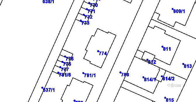 Parcela st. 774 v KÚ Jaktař, Katastrální mapa