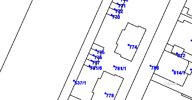 Parcela st. 775 v KÚ Jaktař, Katastrální mapa