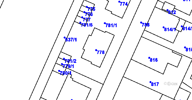 Parcela st. 778 v KÚ Jaktař, Katastrální mapa