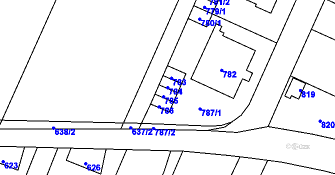 Parcela st. 784 v KÚ Jaktař, Katastrální mapa