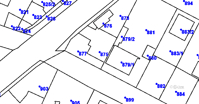 Parcela st. 875 v KÚ Jaktař, Katastrální mapa