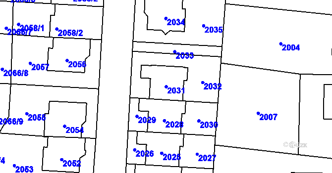 Parcela st. 2031 v KÚ Jaktař, Katastrální mapa