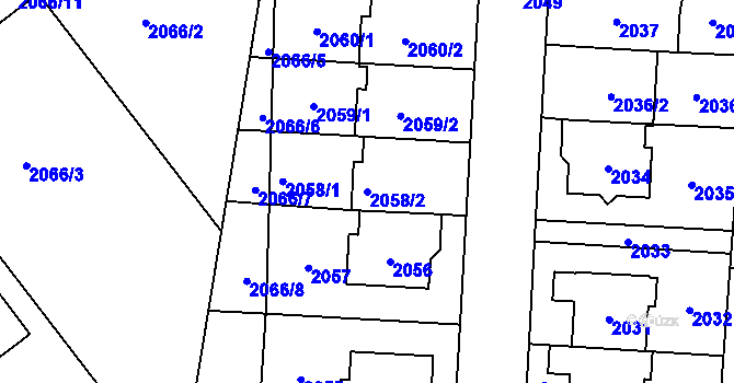 Parcela st. 2058/2 v KÚ Jaktař, Katastrální mapa