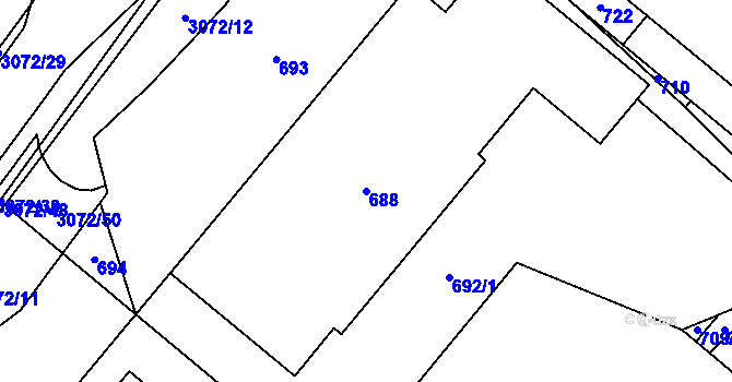 Parcela st. 688 v KÚ Jaktař, Katastrální mapa