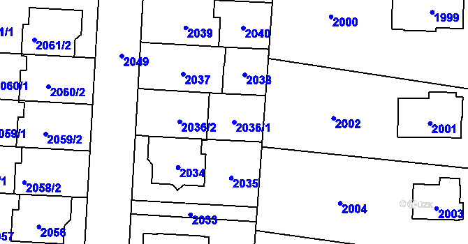 Parcela st. 2036/1 v KÚ Jaktař, Katastrální mapa