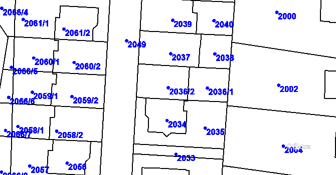 Parcela st. 2036/2 v KÚ Jaktař, Katastrální mapa