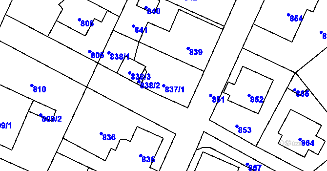 Parcela st. 837/1 v KÚ Jaktař, Katastrální mapa