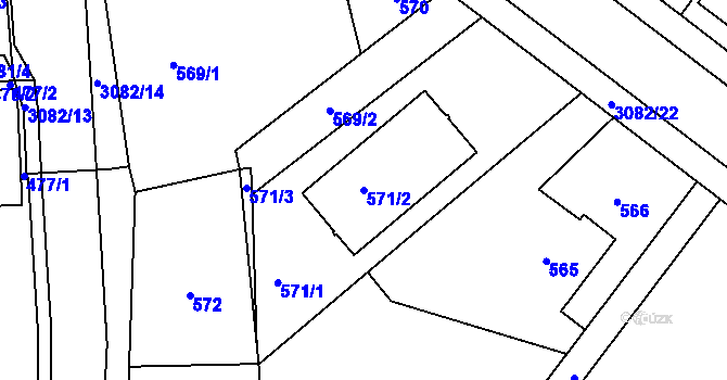 Parcela st. 571/2 v KÚ Jaktař, Katastrální mapa