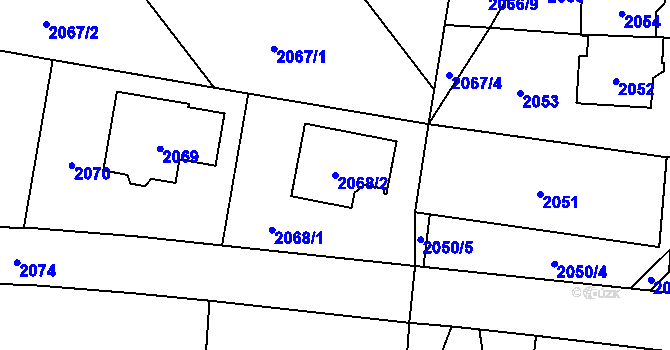 Parcela st. 2068/2 v KÚ Jaktař, Katastrální mapa