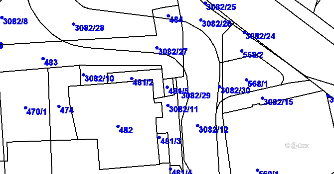 Parcela st. 481/5 v KÚ Jaktař, Katastrální mapa