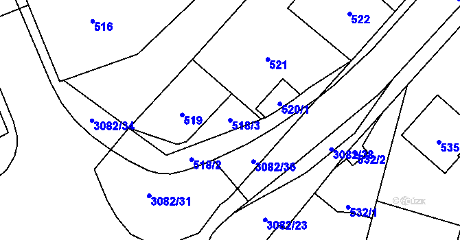 Parcela st. 518/3 v KÚ Jaktař, Katastrální mapa