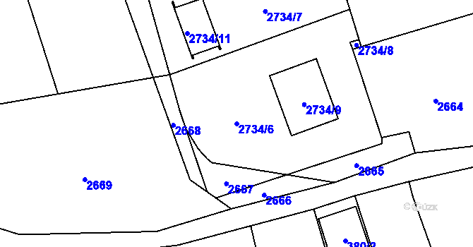 Parcela st. 2734/6 v KÚ Jaktař, Katastrální mapa